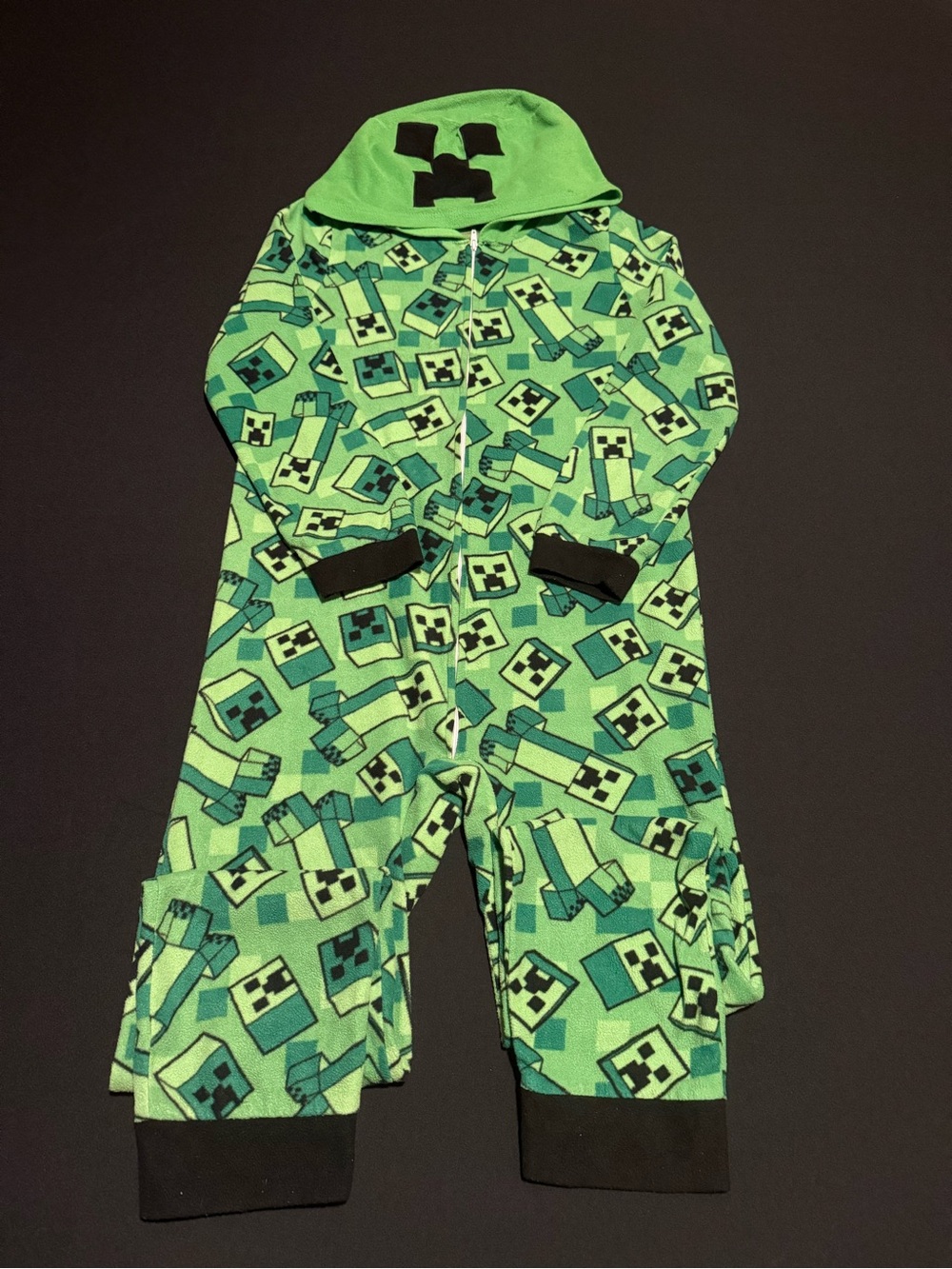 Minecraft Creeper Green Kids Hooded Onesie Pajamas